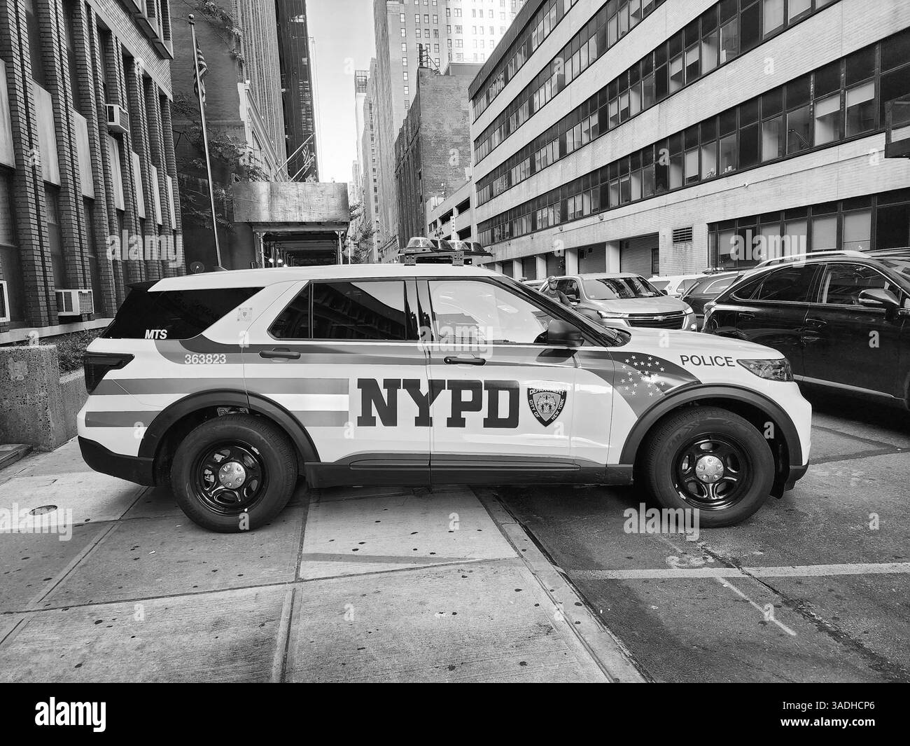 New York City, USA - August 13, 2023: NYPD police car Ford Explorer, side view Stock Photo