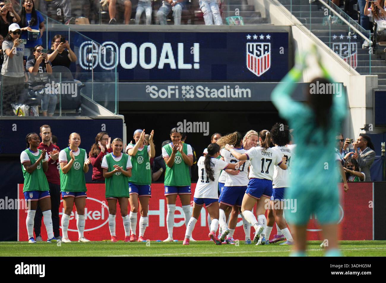 United States players celebrate a goal by Lindsey Heaps during the ...