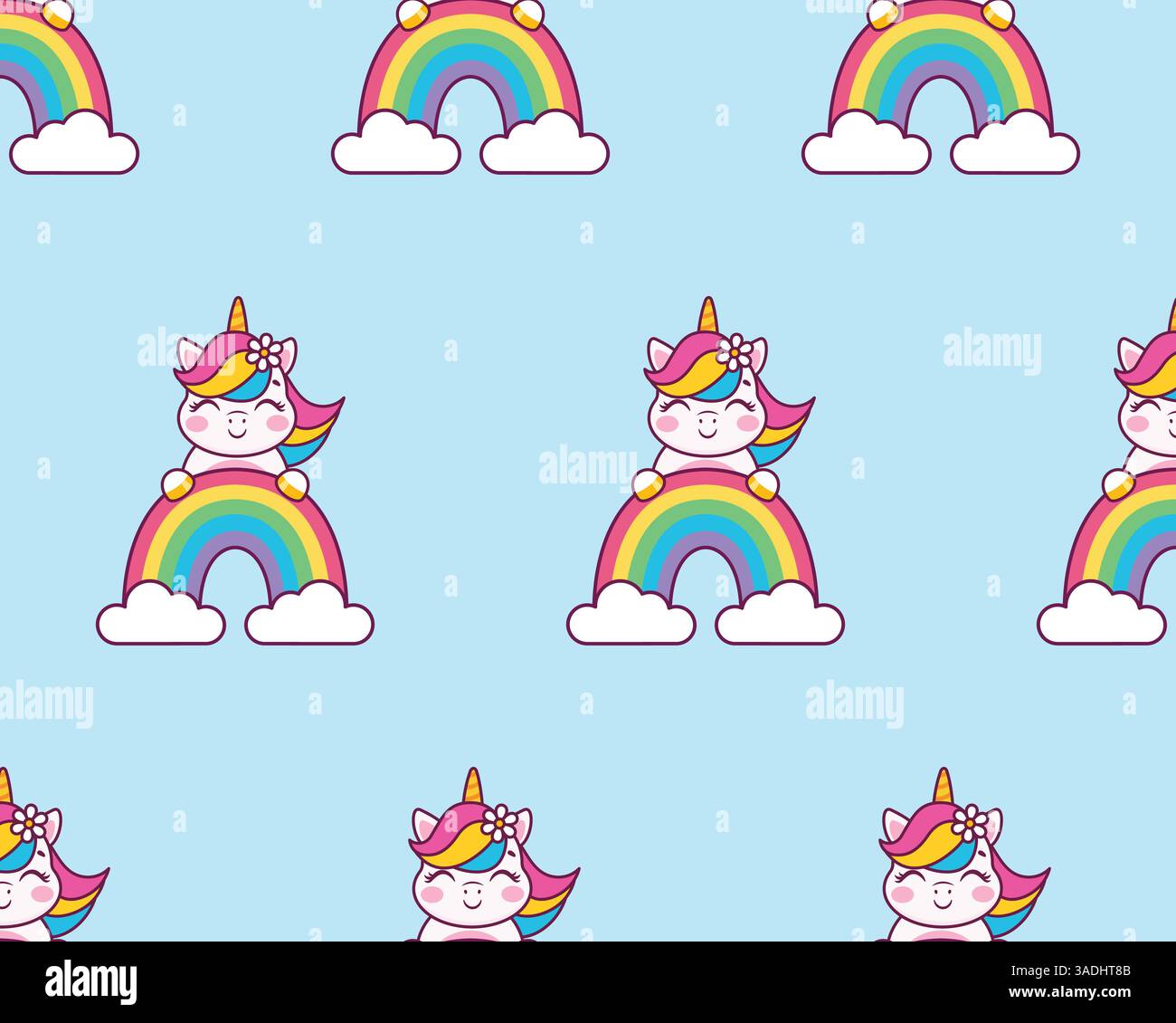 Cute cartoon unicorn and rainbow. Vector children's pattern. Stock Vector