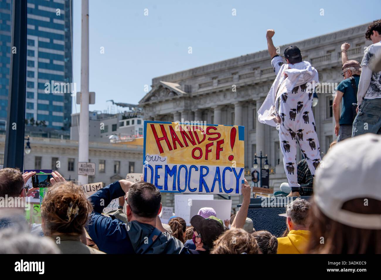 San Francisco, USA. 5th Apr 2025. Protesters chant and rally at San ...