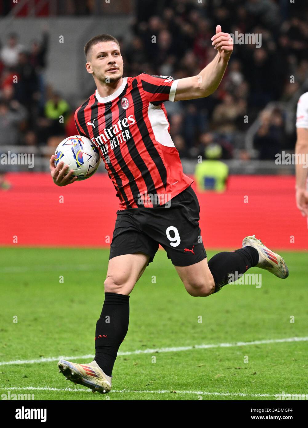 250406 MILAN April 6 2025 Xinhua AC Milan S Luka Jovic 250406 Milan April 6 2025 Xinhua Ac Milans Luka Jovic Celebrates His Goal During A Serie A Football Match Between Ac Milan And Fiorentina In Milan Italy April 5 2025 Xinhua 3ADMGP4