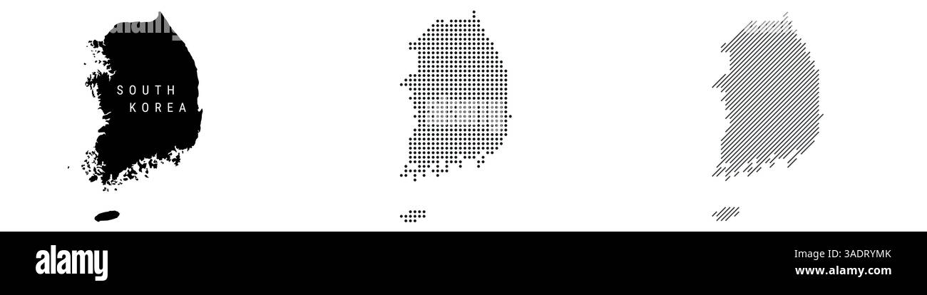 Parallel Korean Line Map South Korea detailed silhouette map, dotted pattern and slanted ...