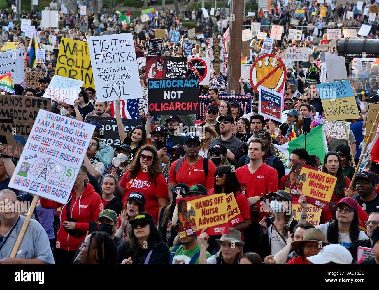 Two Protestors Thousands of protesters rally at City Hall during the