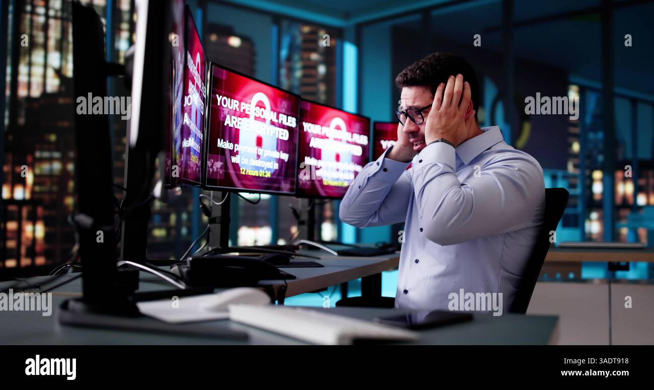 Ransomware Malware Cyber Attack On Business Computer Stock Photo