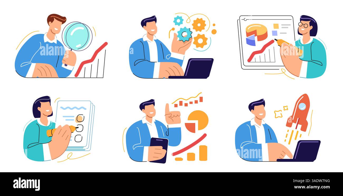Business workflow. Office work, financial analysis concept. Flat design ...
