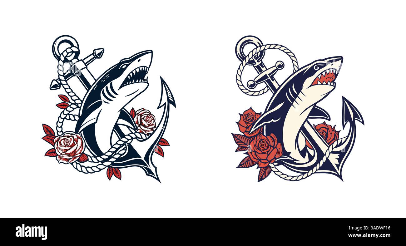 Sharks And Roses Rose with shark Stock Vector Images - Alamy