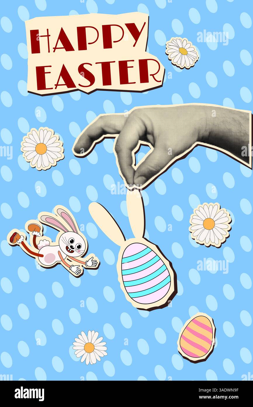 Happy Easter halftone retro collage poster Stock Vector