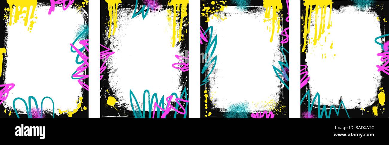 Urban grunge spray background frames set. Graffiti templates with ...