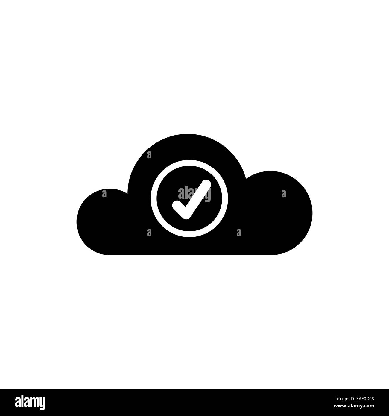 cloud icon with a check mark in black on a white background, successful data upload or secure storage Stock Vector