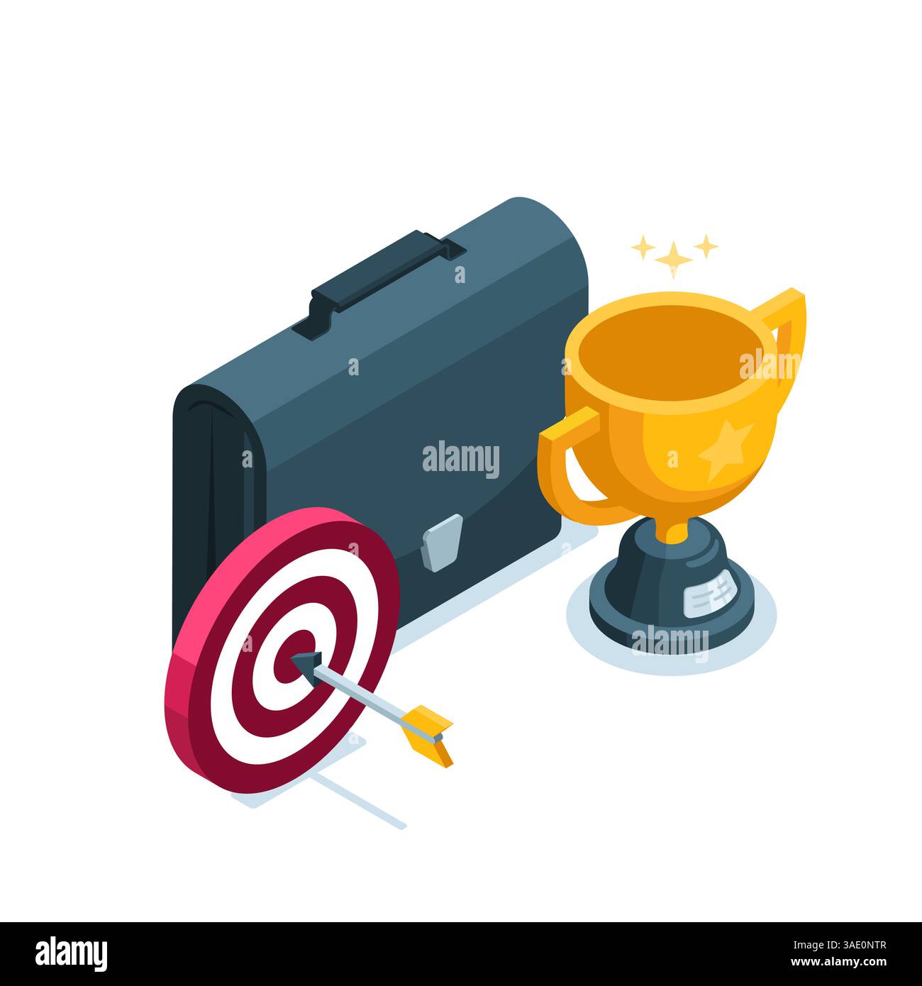isometric icon of briefcase and target with goblet in color on white ...