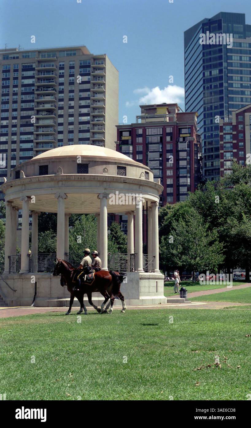 Jul 18, 2002; Boston, MA, USA; Mounted Park Rangers pass by the Parkman ...