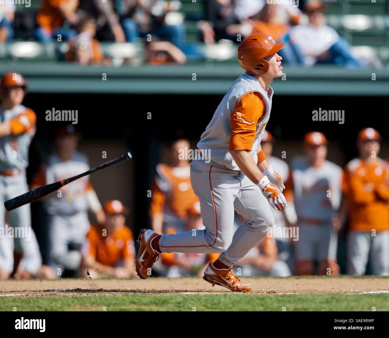 February 25, 2012: Texas infielder Jordan Etier in action during the NCAA baseball game between the Texas Longhorns and the Stanford Cardinal at Sunken Diamond in Stanford CA. Stanford defeated Texas 6-2. Â© Damon Tarver/CSM(Credit Image: © Damon Tarver/Cal Sport Media/ZUMAPRESS.com) Stock Photo