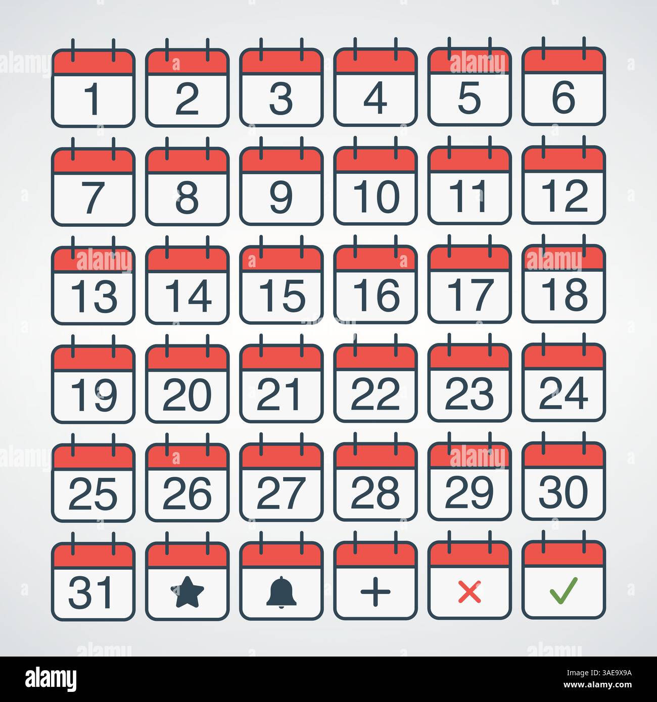 Flat Style Calendar Icons Representing Dates and Symbols for Planning Stock Vector