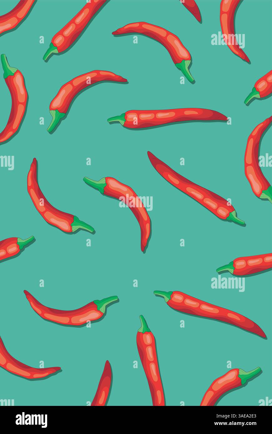 Pattern with red chili peppers on blue background. Creative concept Stock Vector