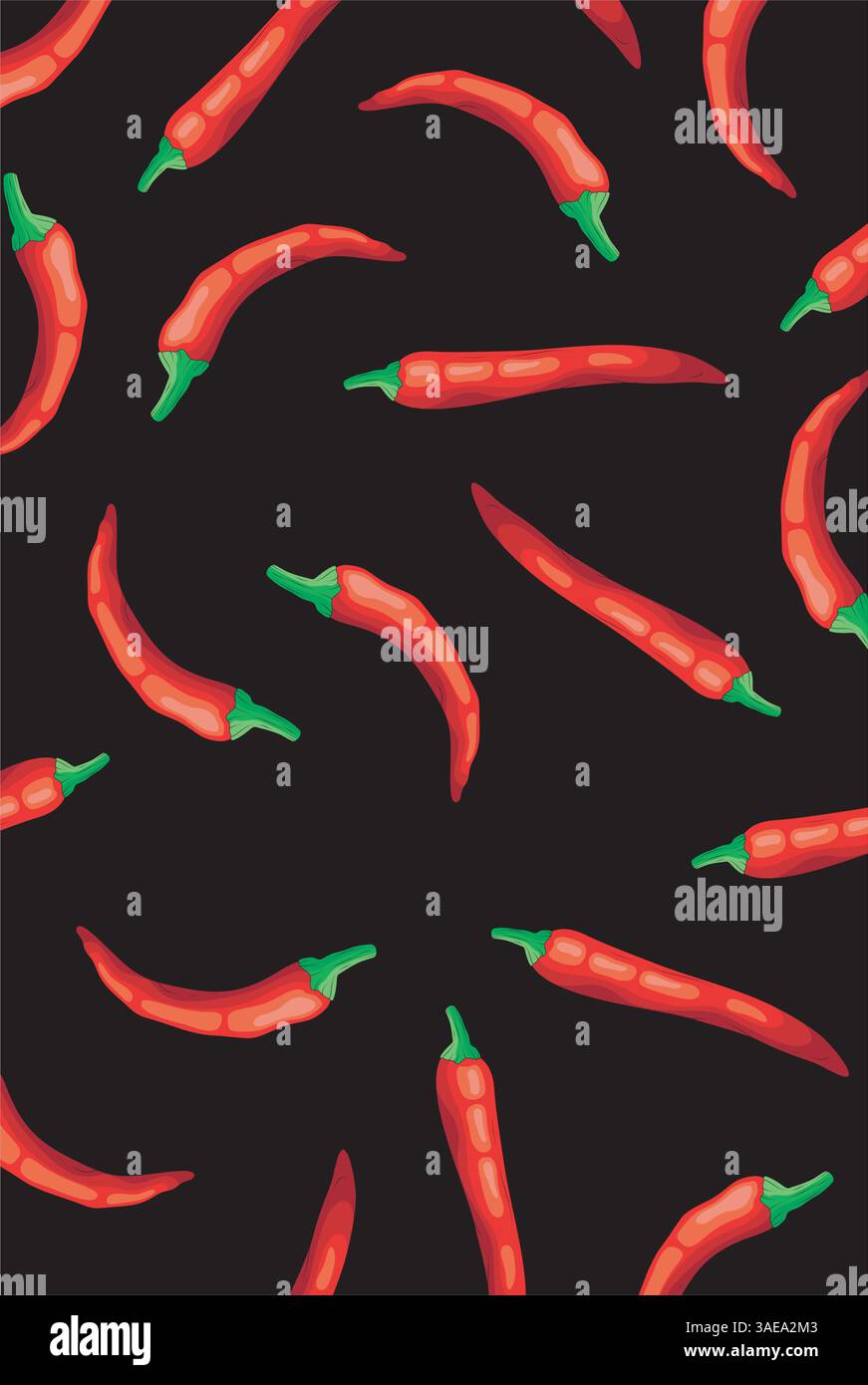 Pattern with red chili peppers on black background. Creative concept Stock Vector