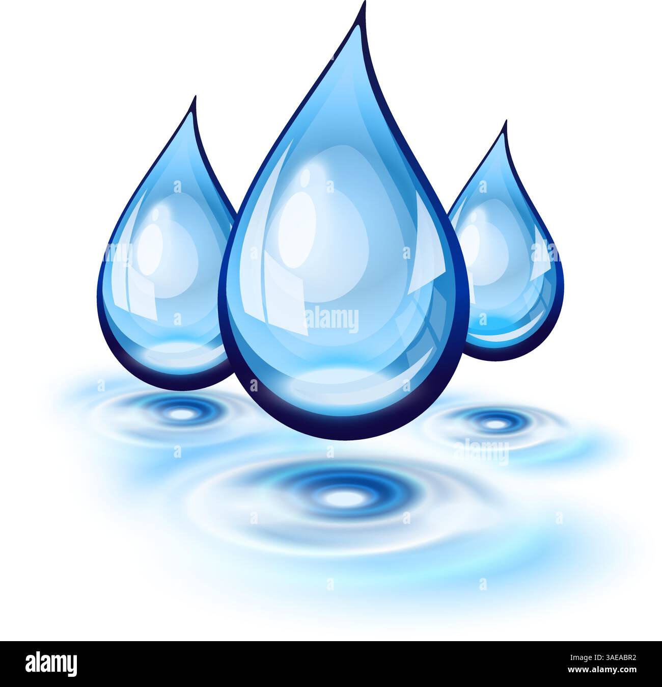 Three blue Water drops and ripples, vector with transparency Stock Vector