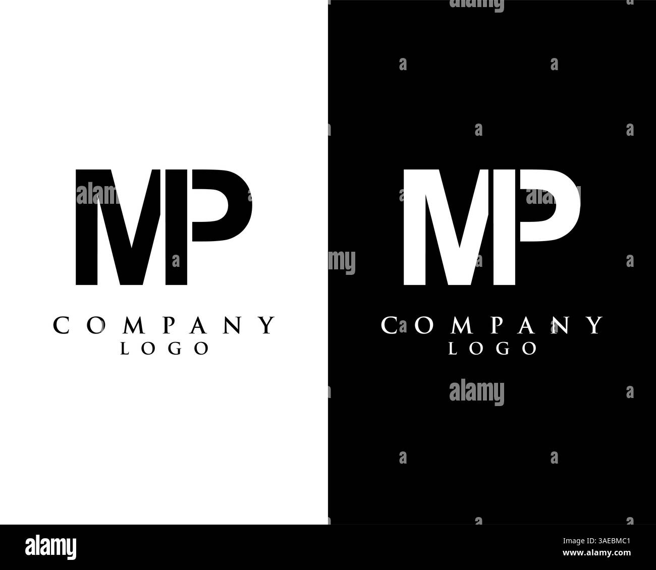 MP, PM letter logo design vector black and white color background Stock Vector