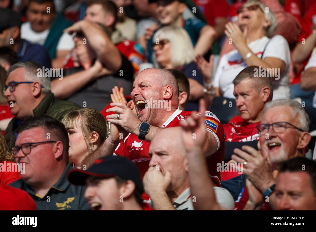 Swansea, UK. 6 April, 2025. Scarlets fans during the Ospreys v Scarlets ...