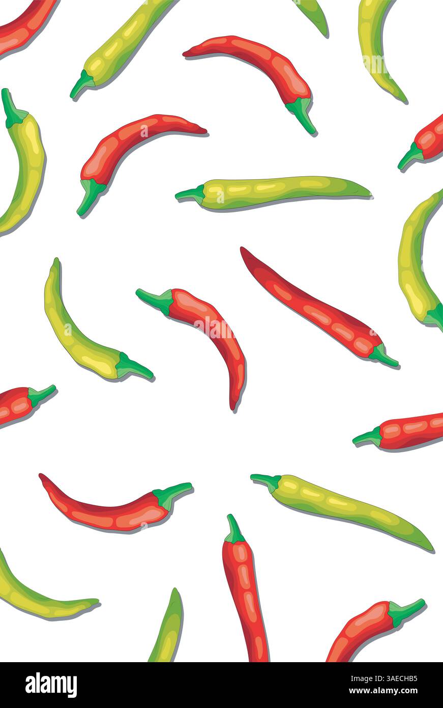 Pattern with red and green peppers on white background. Creative concept Stock Vector