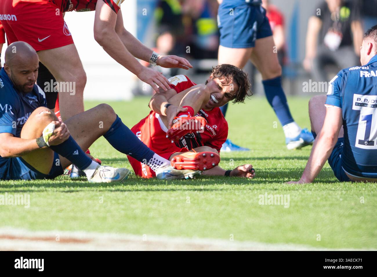 Ange Capuozzo of Toulouse injurie during the Champions Cup, round of 16 ...