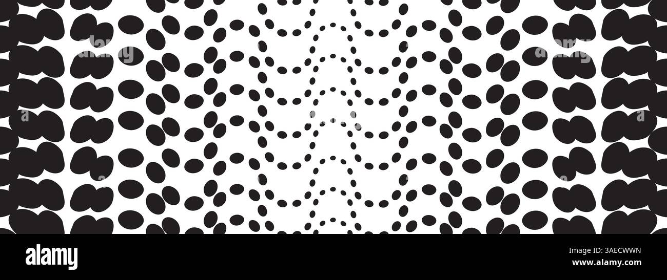 Dotted pattern texture, circle polkadot background. Wavy ripple white texture. Artistic wavy black abstract seamless pattern Stock Vector