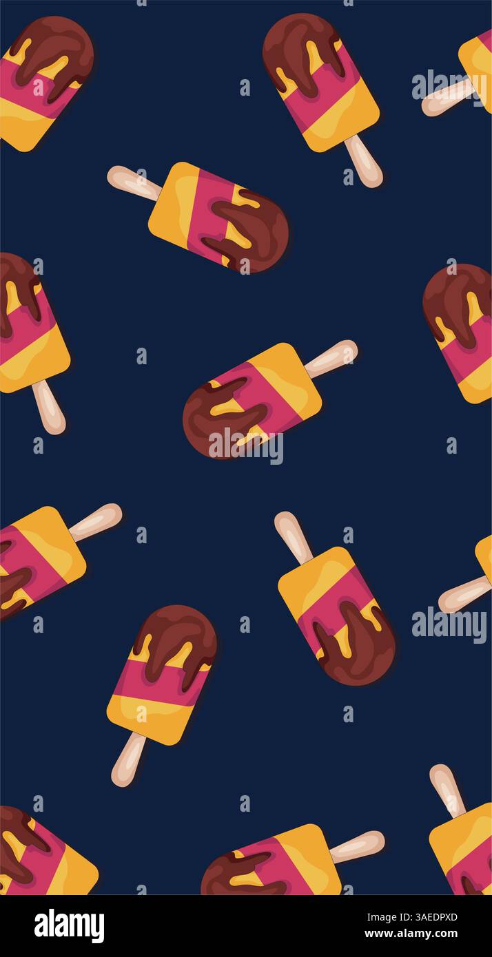 Ice cream pattern on dark blue background. Creative concept Stock Vector