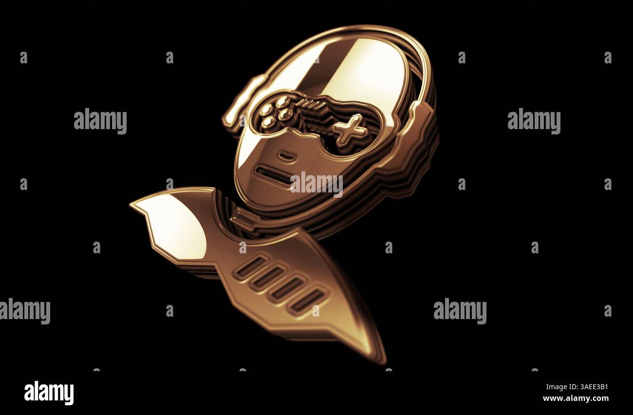 Gamer esport video game player head golden metal shine symbol concept ...