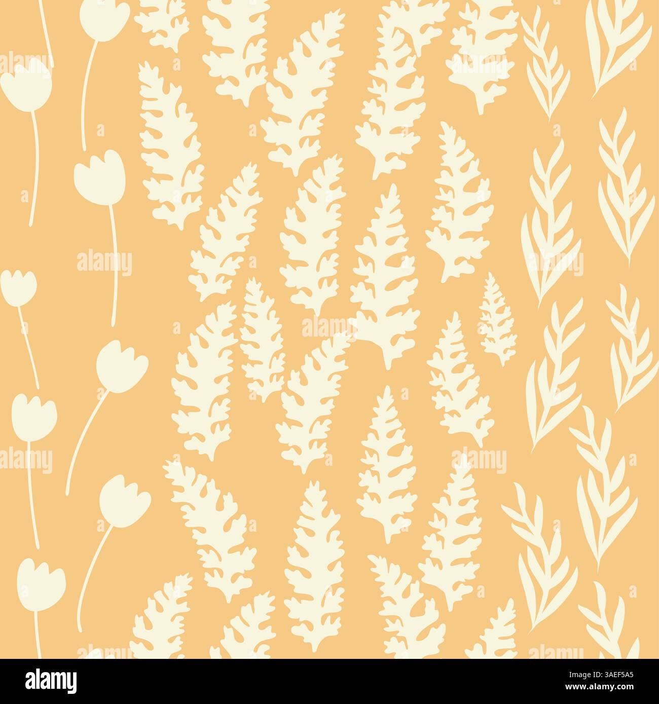 Bicolor contour silhouette seamless pattern with flowers and leaves ...