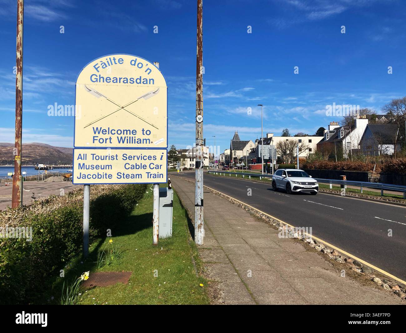 Welcome to Fort William road sign, Fort William, Scotland - Smartphone Captured Stock Image