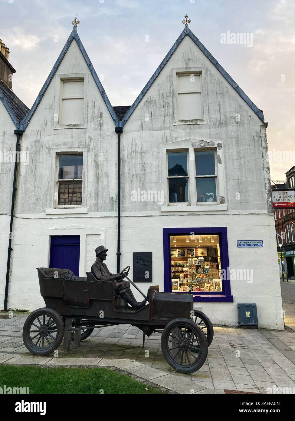 The Bronze Ford sculpture commemorates the ascent of Ben Nevis by Henry Alexander in a Model T. Ford in 1911, Fort William, Scotland Stock Photo