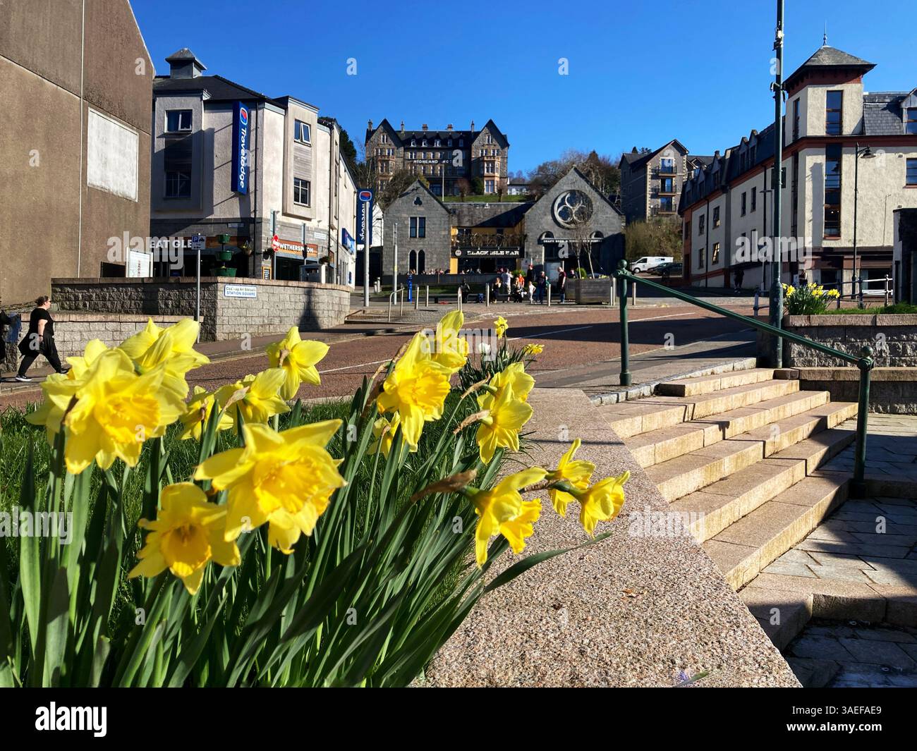 View of High Street from Station Square, Fort William Scotland - Smartphone Captured Stock Image