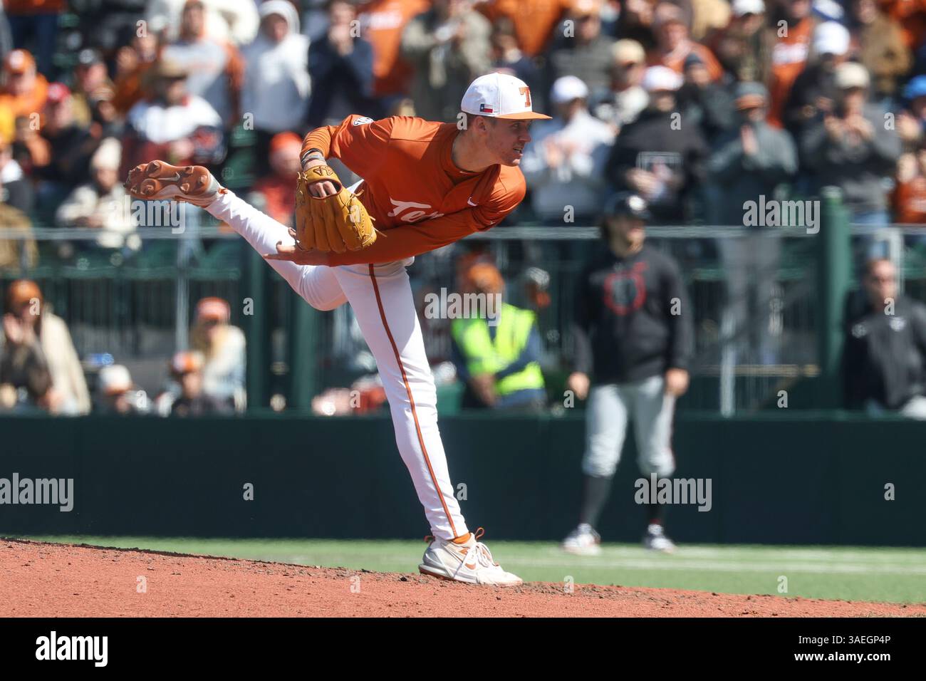 AUSTIN, TX - APRIL 06: Texas pitcher Dylan Volantis (99) strikes out a ...