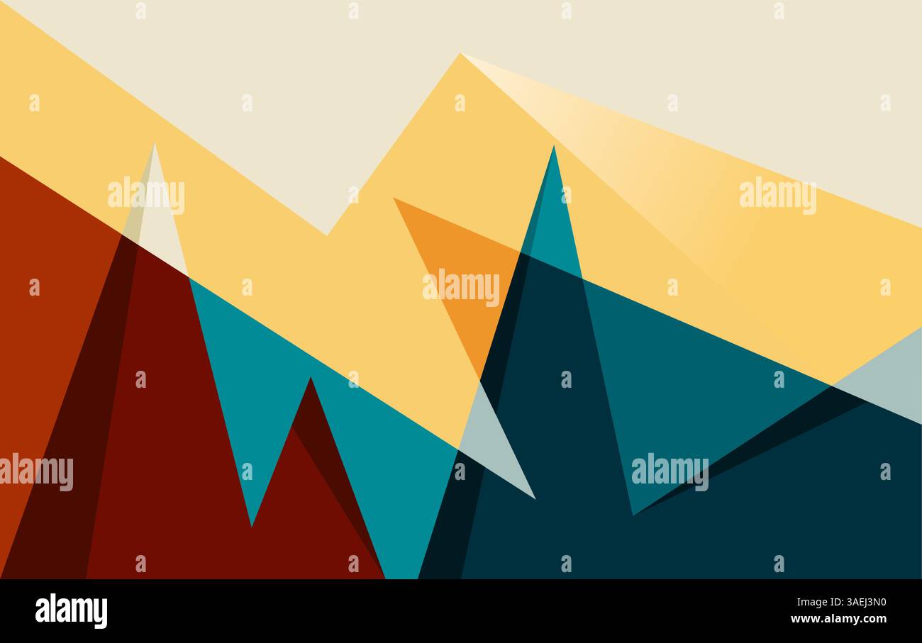 Mountains flat color illustration Abstract simple landscape Colorful hills Stock Vector