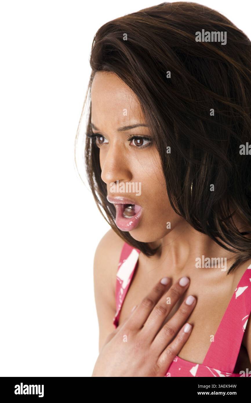 Beautiful African American business woman in pink with white spring ...