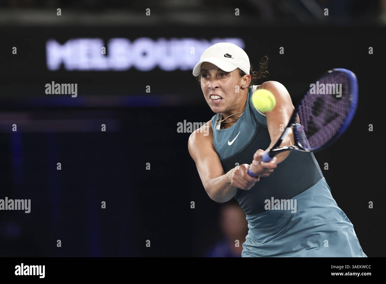 American tennis player Madison Keys (USA) playing a backhand shot at ...