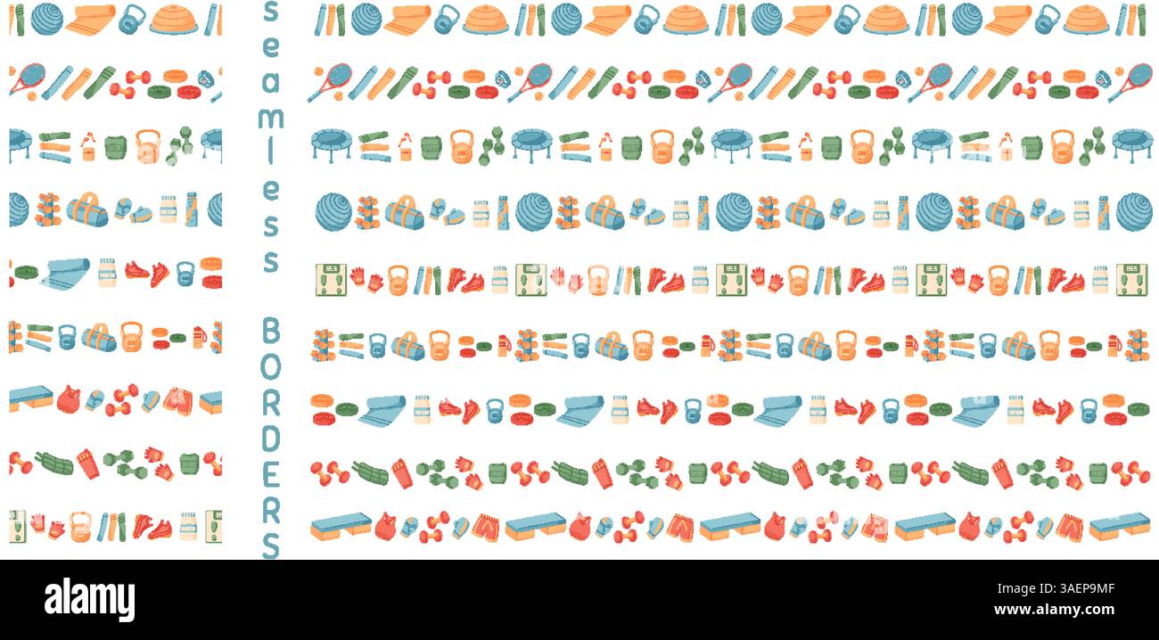Seamless Flat Sport Equipment Border Pattern Stock Vector