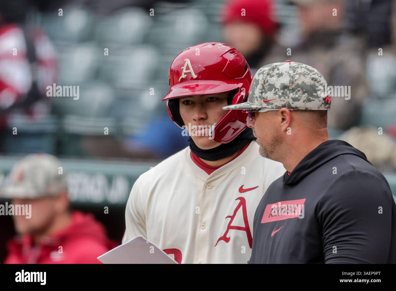 April 6, 2025: Razorback Assistant Coach Nate Thompson meets with ...