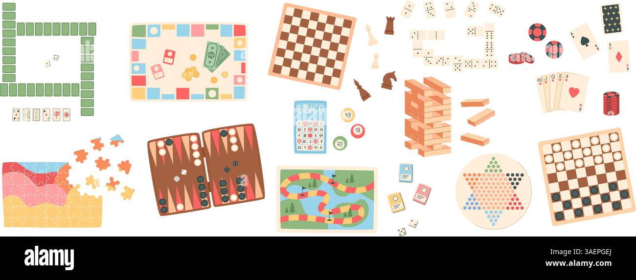 Flat Board Game Set Collection Stock Vector Image & Art - Alamy