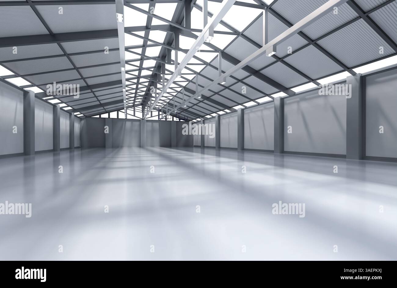 3d rendering interior empty factory with pendant lamps Stock Photo