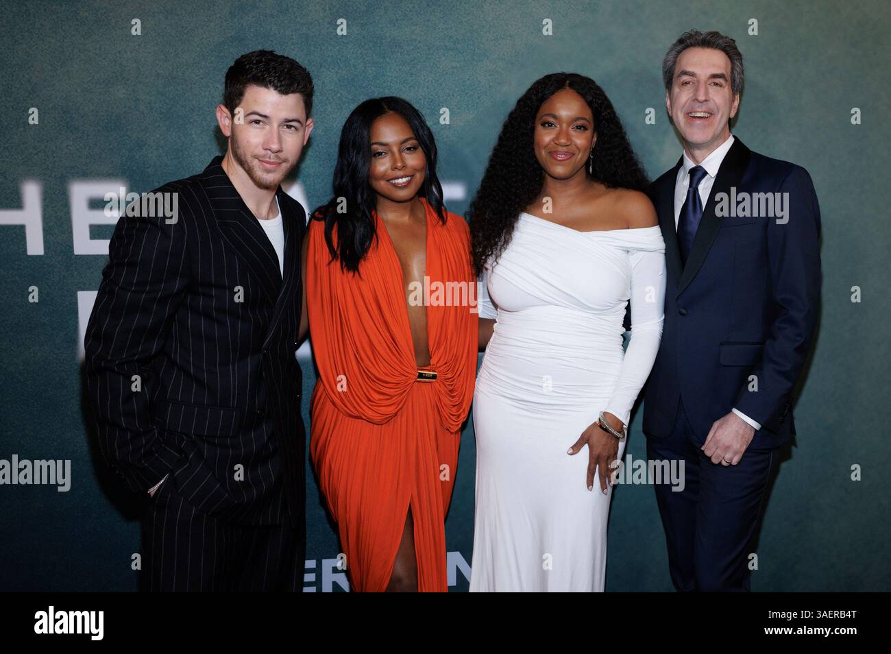Nick Jonas, from left, Adrienne Warren, Whitney White, and Jason Robert