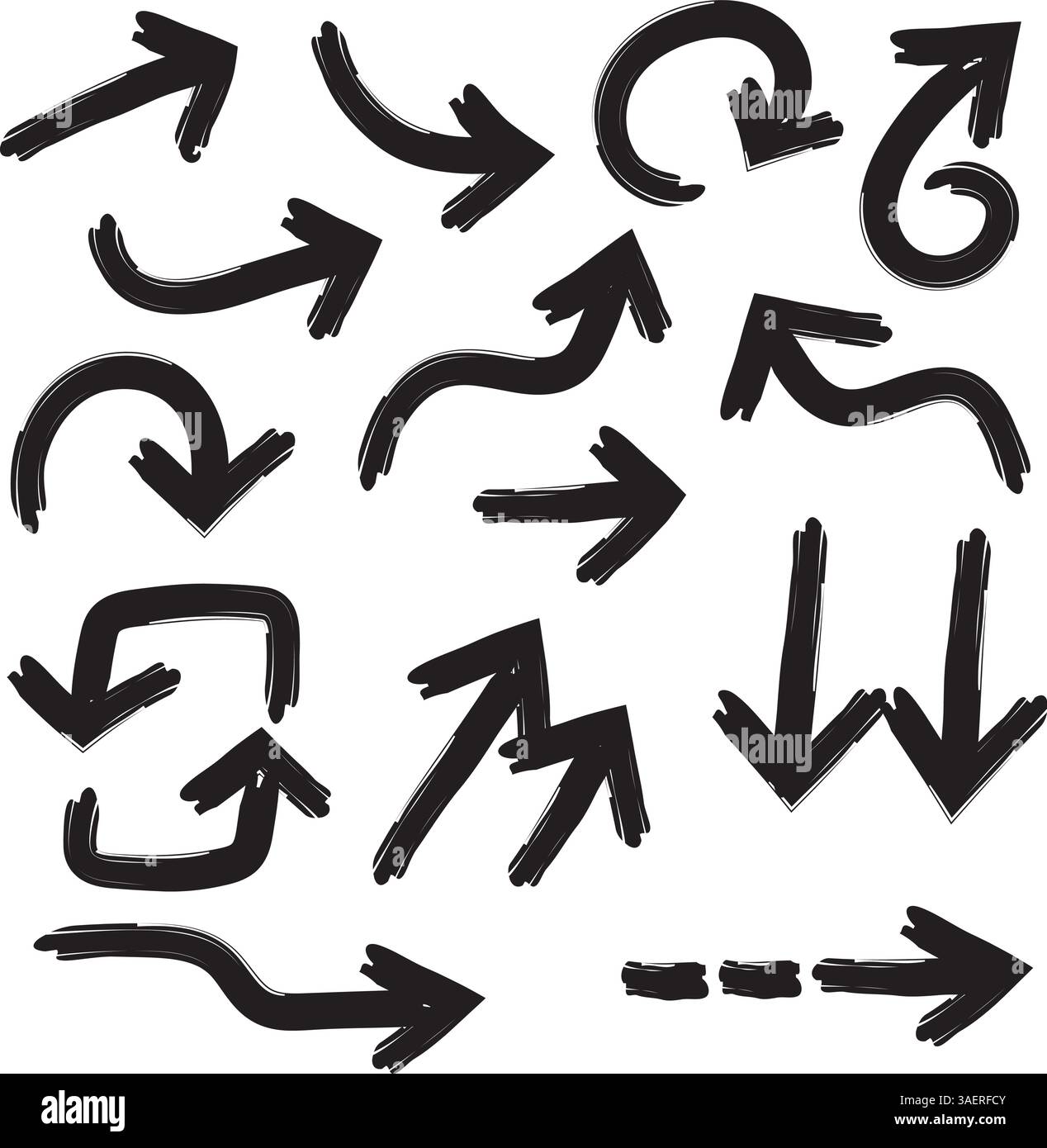 hand drawn black and white arrow doodle set Stock Vector