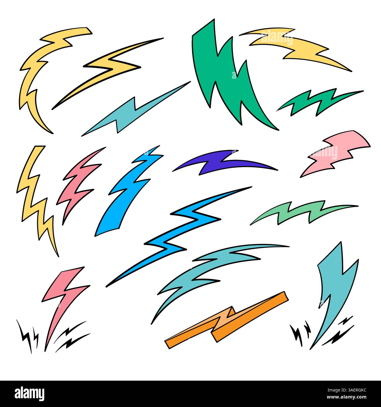 color thunder doodle set Stock Vector