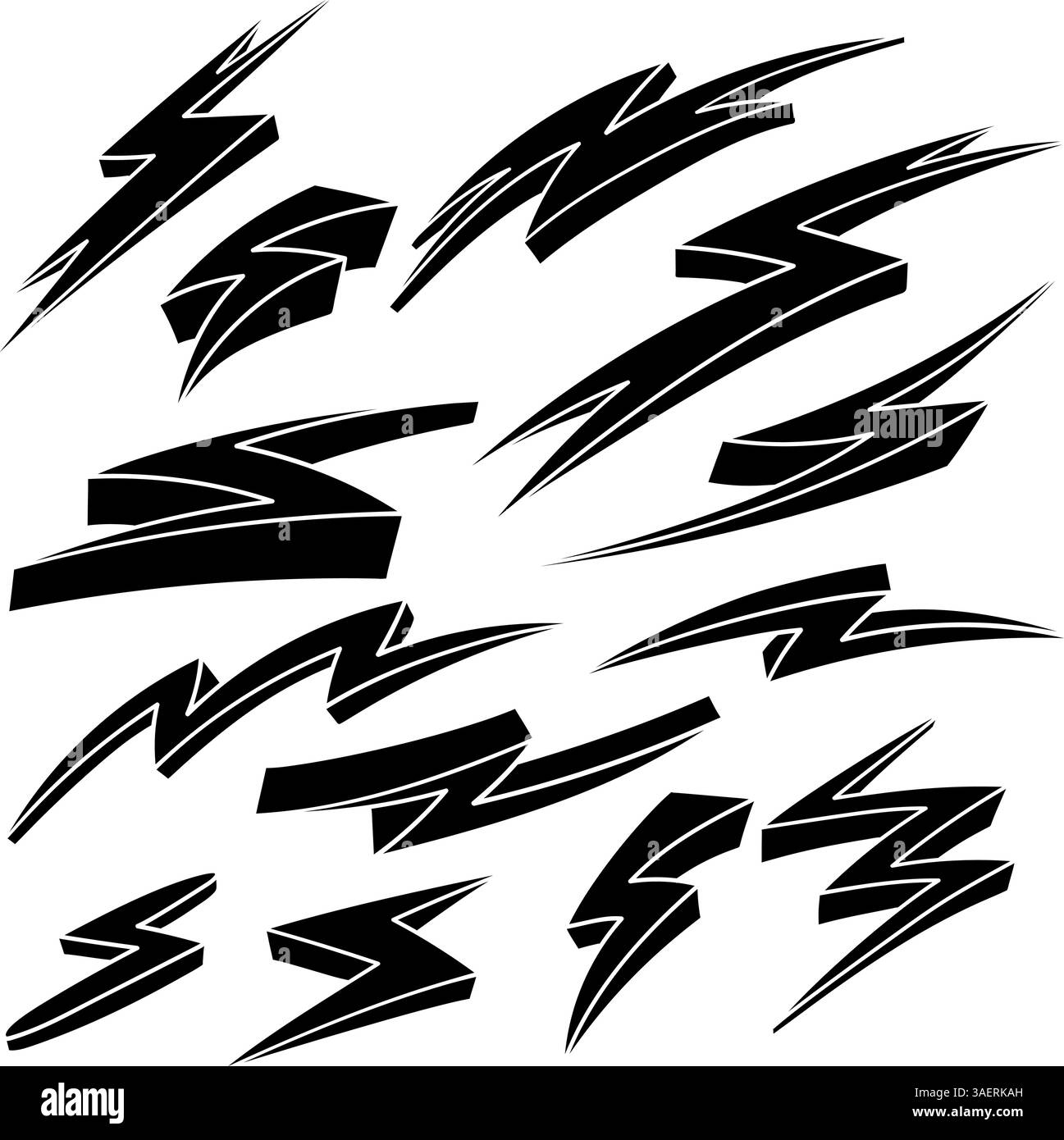 black and white hand drawn thunder doodle set Stock Vector Image & Art ...