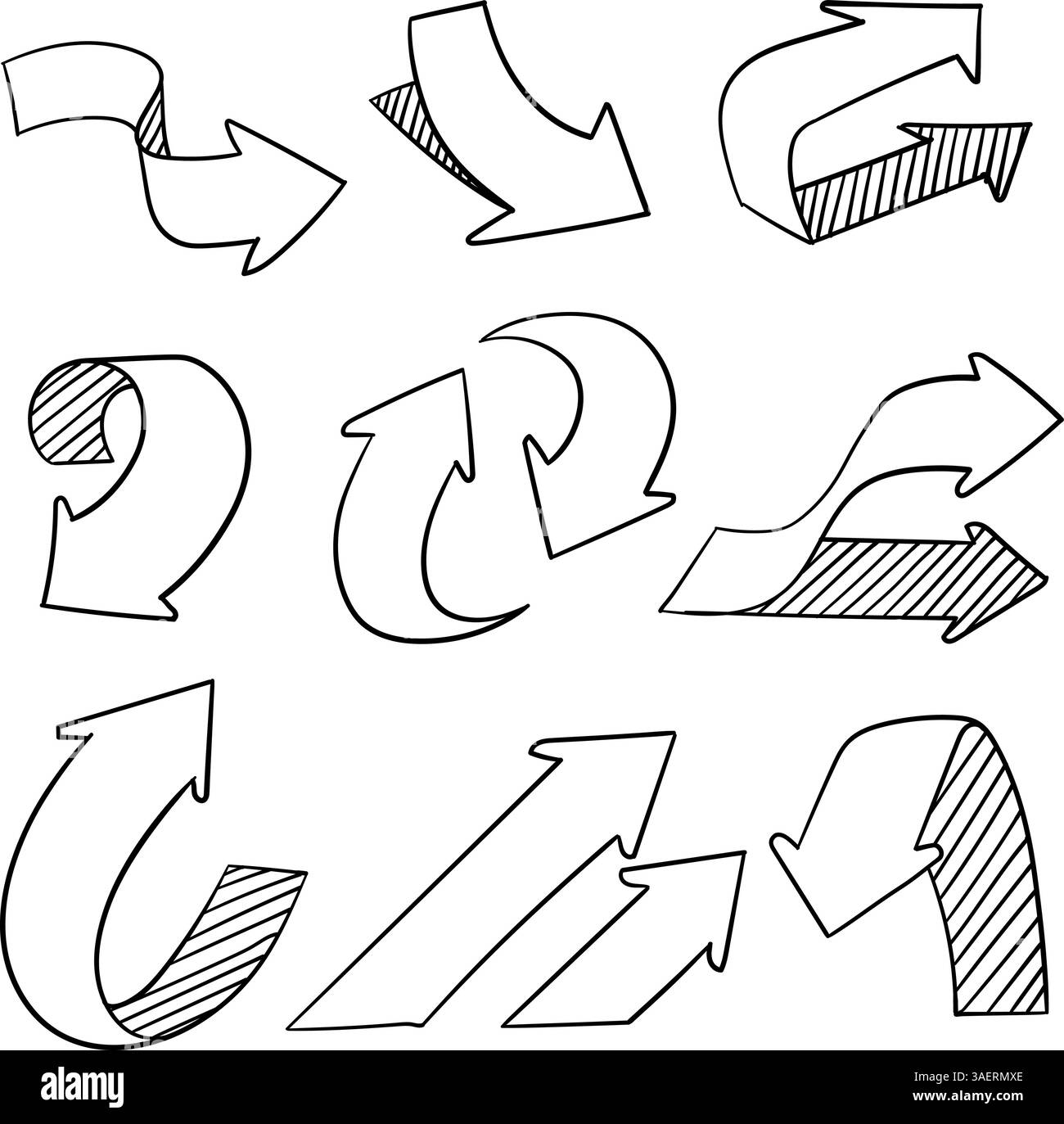 hand drawn black and white arrow doodle set Stock Vector Image & Art ...