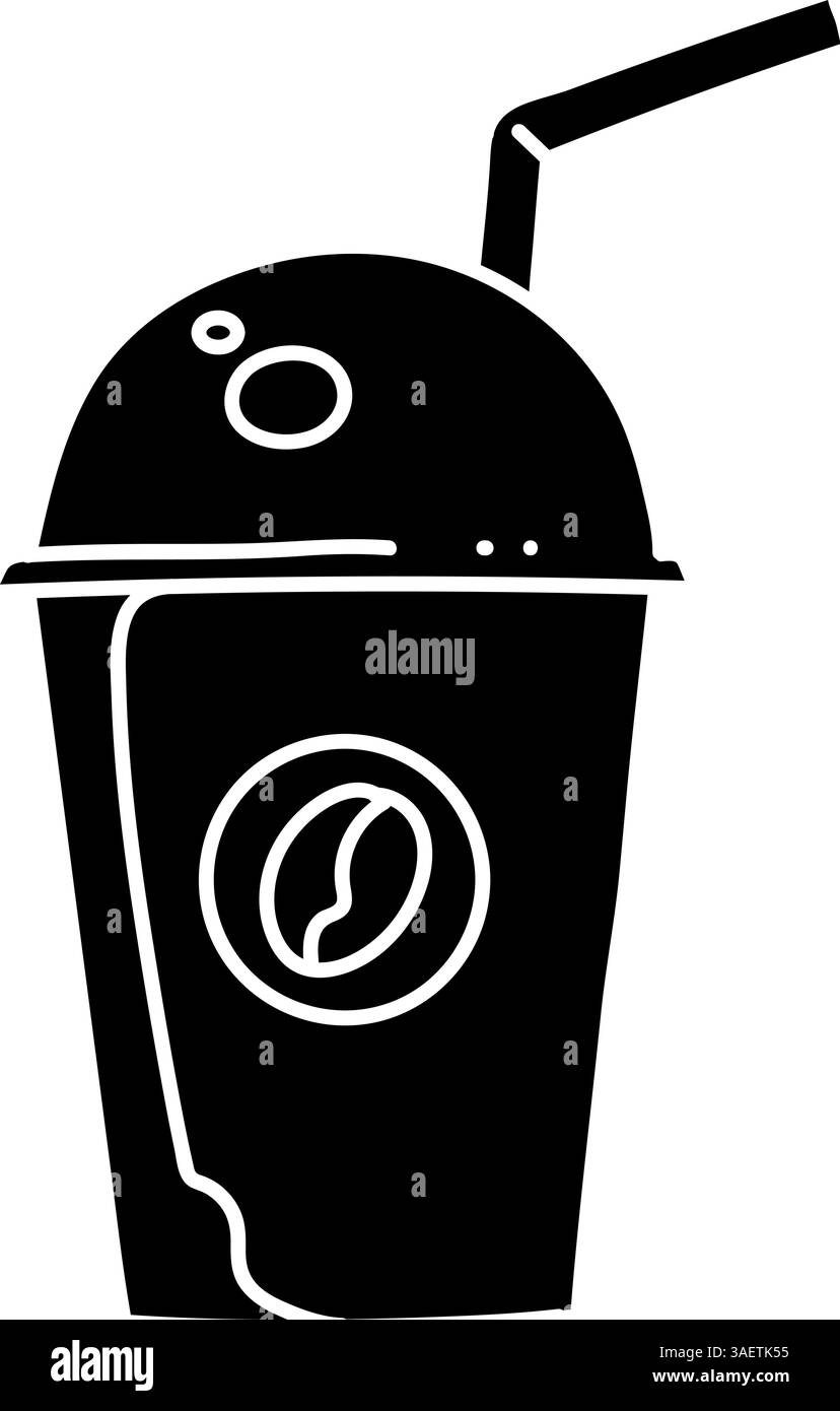 Coffee drink plastic cup with straw black hand drawn icon Stock Vector ...