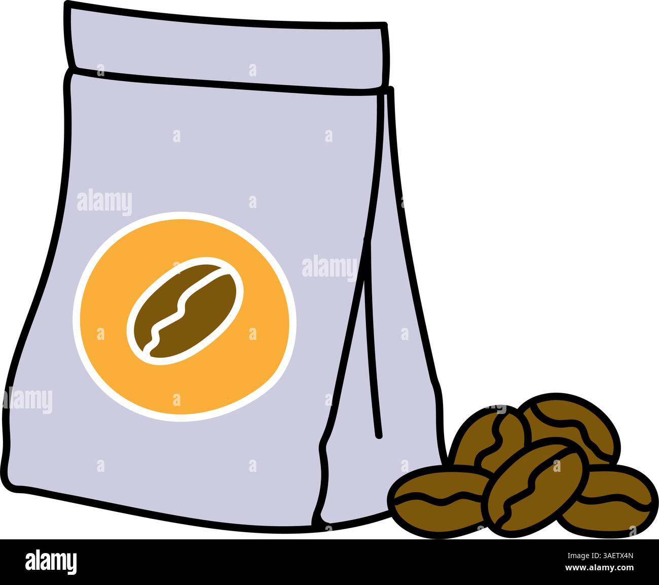 coffee bean and packaging hand drawn color vector illustration Stock Vector