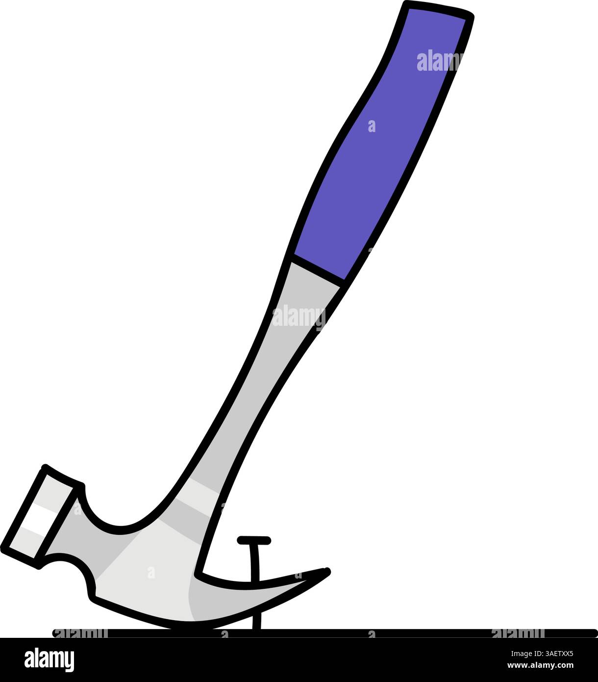 hammer pulling nail hand drawn color vector illustration Stock Vector