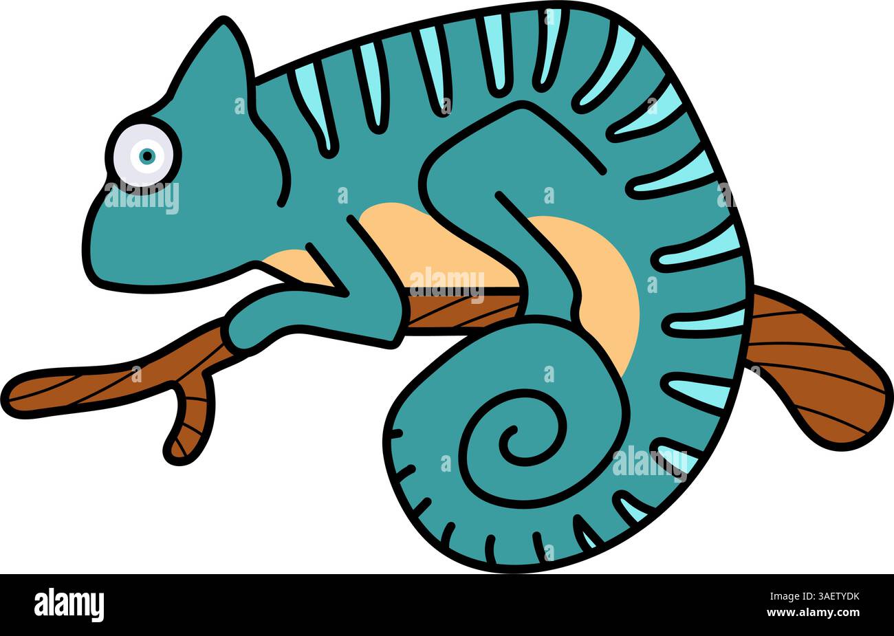 chameleon on tree branch hand drawn color vector illustration Stock Vector