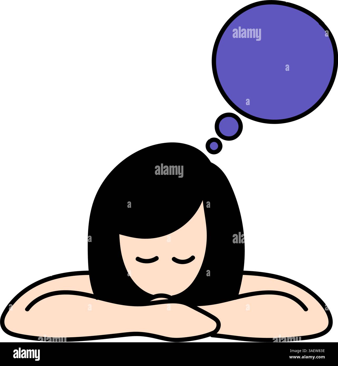 woman thinking hand drawn color vector illustration Stock Vector