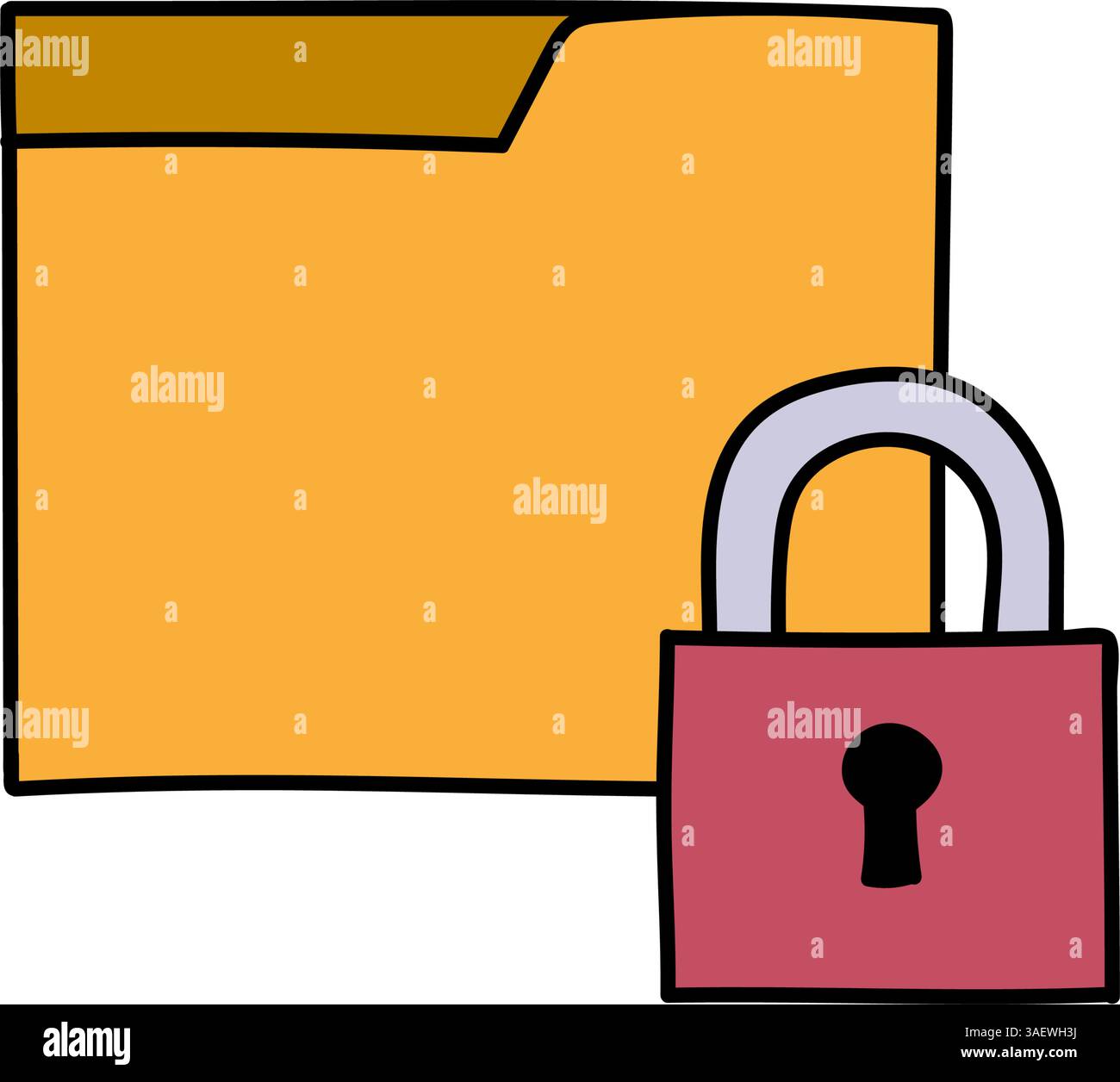 folder lock hand drawn color vector illustration Stock Vector